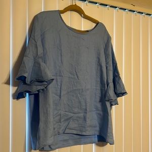 Linen Plus Size Bell Sleeve Blouse